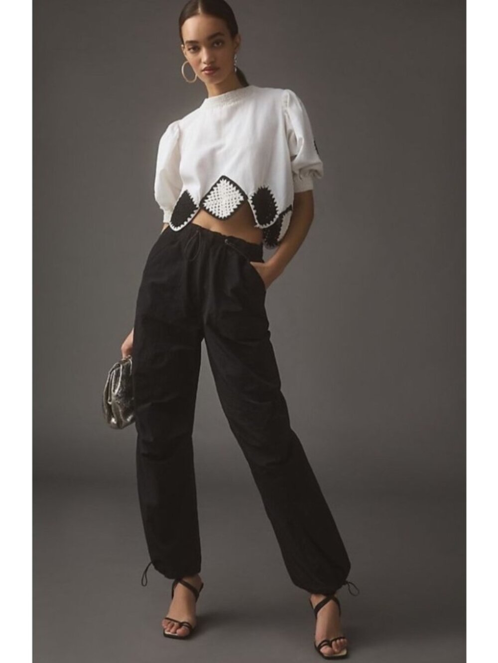 NEW Avec Les Filles Anthropologie Cargo Drawstring Balloon Pants Black Medium